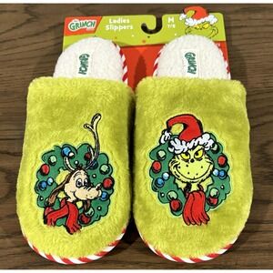 Dr. Seuss Max & Grinch Slippers Ladies Slip-On Sherpa Christmas M 7/8 NWT